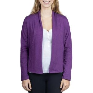Svaha Shorter Length Cardigan Purple Open Front Pocket Sweater Large Cotton Blnd
